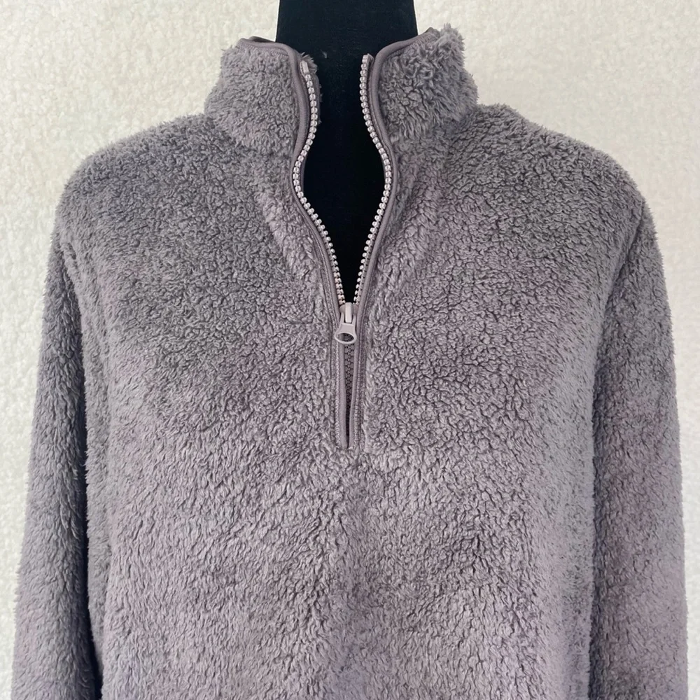 (NWT) H&M • Dusty Purple Quarter-Zip Sherpa Fleece Jacket, M - Picture 3 of 12